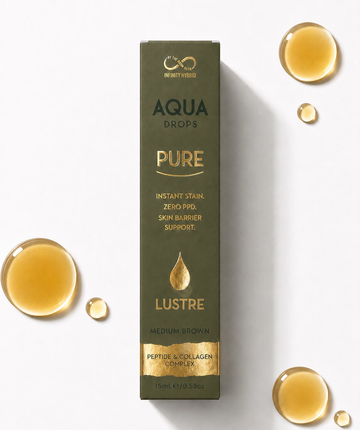 Aqua Drops Pure Lustre PPD-free liquid brow tint box, medium brown shade