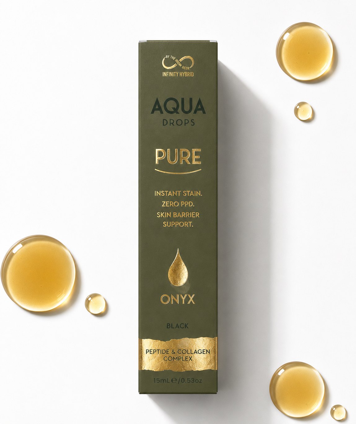Aqua Drops Pure Onyx PPD-free liquid brow tint box, darkest black shade