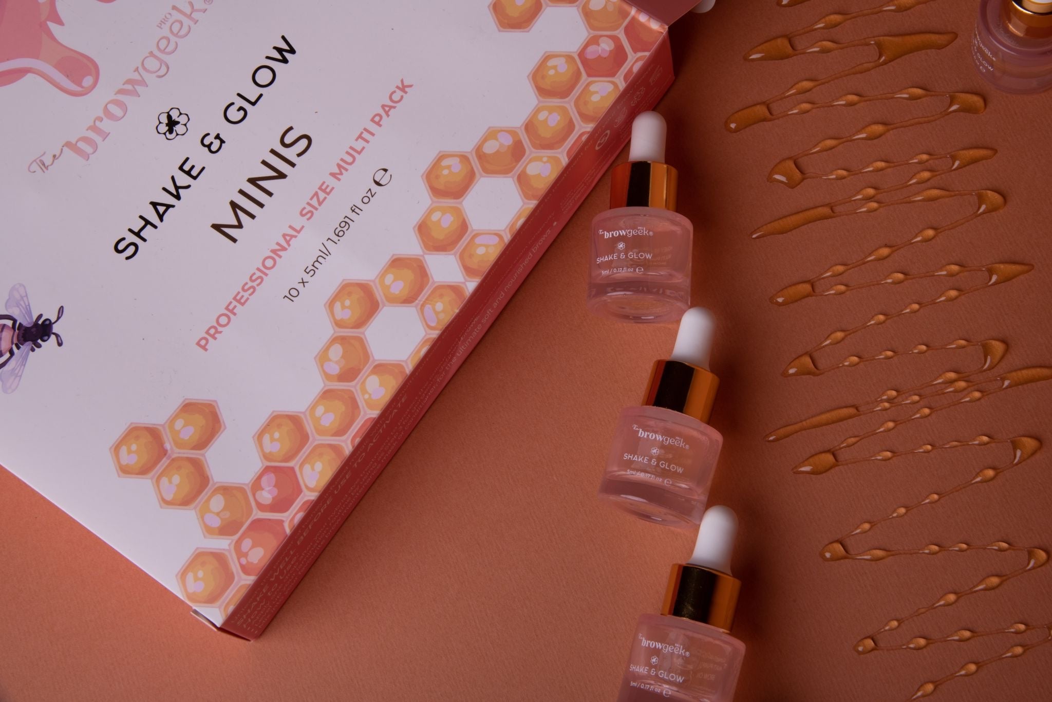 Shake and Glow honey brow oil retail pack 10 x 5ml minis