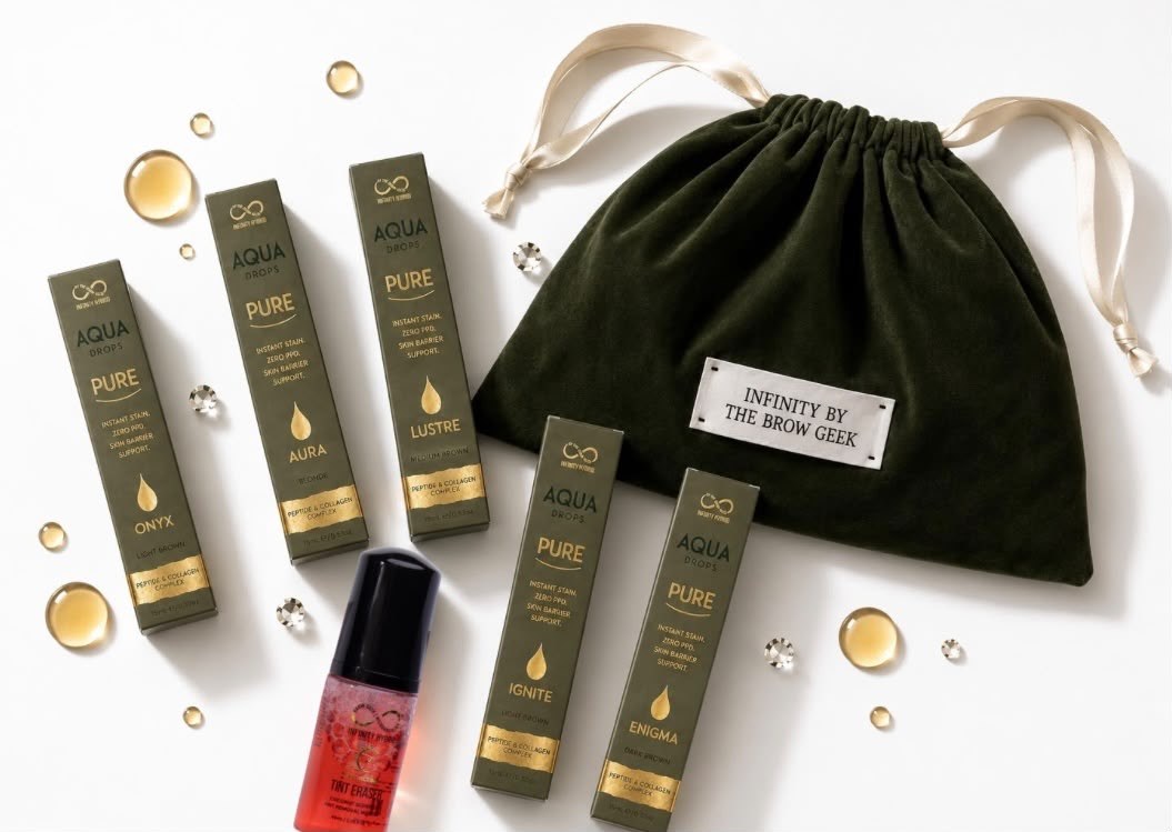 The Aqua Drops Pure Launch Kit: all five shades, Tint Eraser and green velvet bag